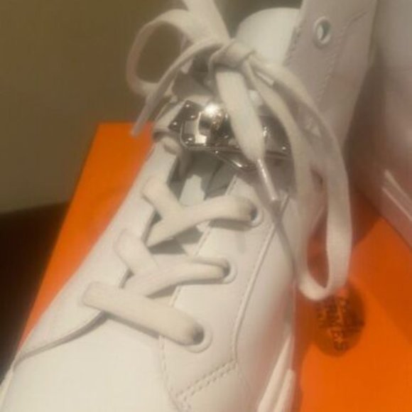 Hermes Daydream Kelly High Top Sneaker Tennis Shoes White Size 38 With Silver - Picture 8 of 11